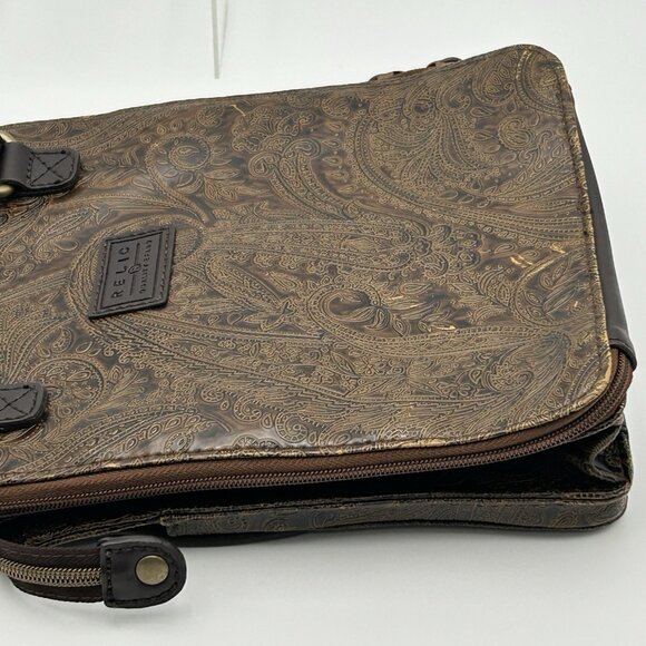 Relic Fossil Organizer Purse Brown Embossed Leather Shoulder Bag Paisley - Picture 11 of 16